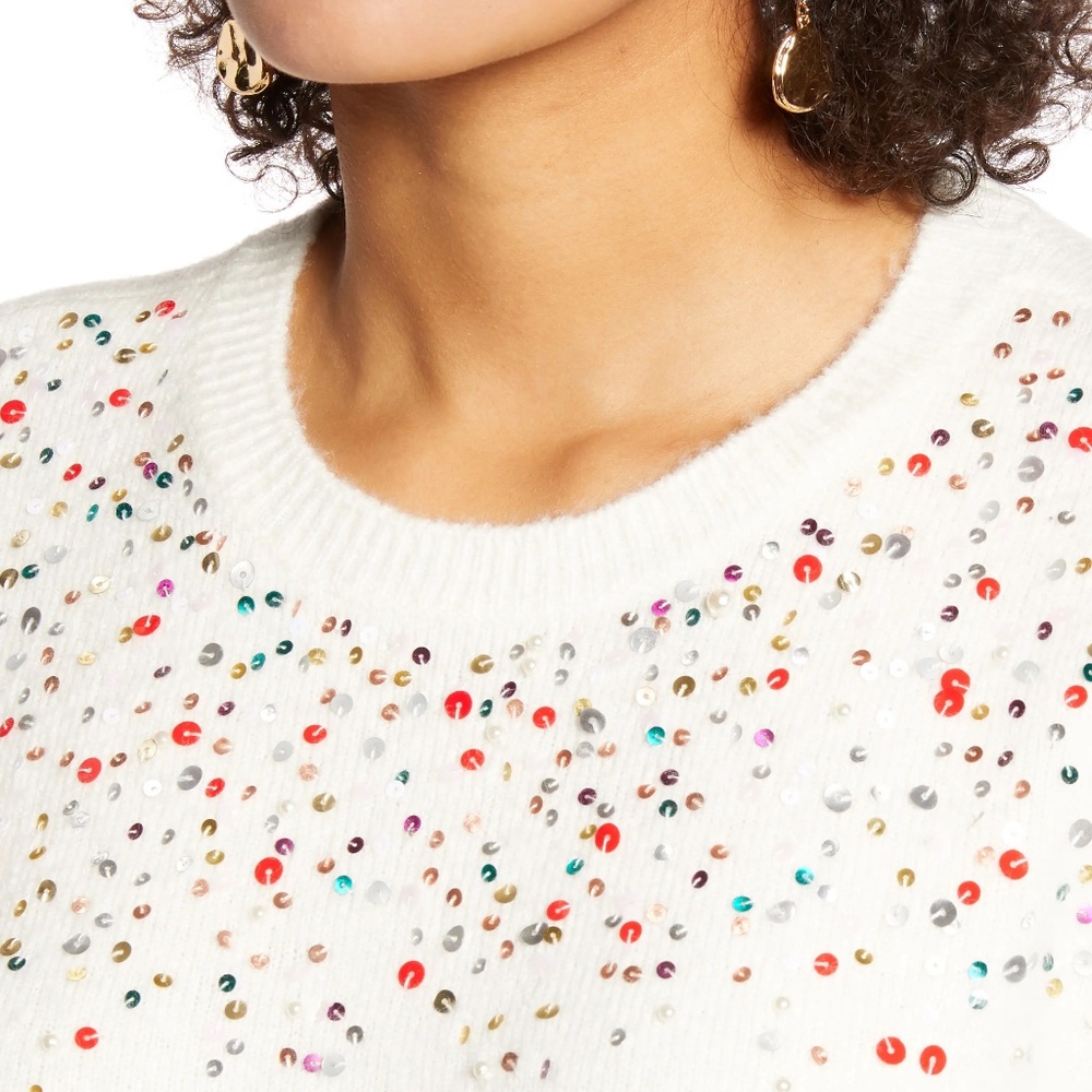 Halogen | Multicolor Sequin + Pearl Crew Sweater